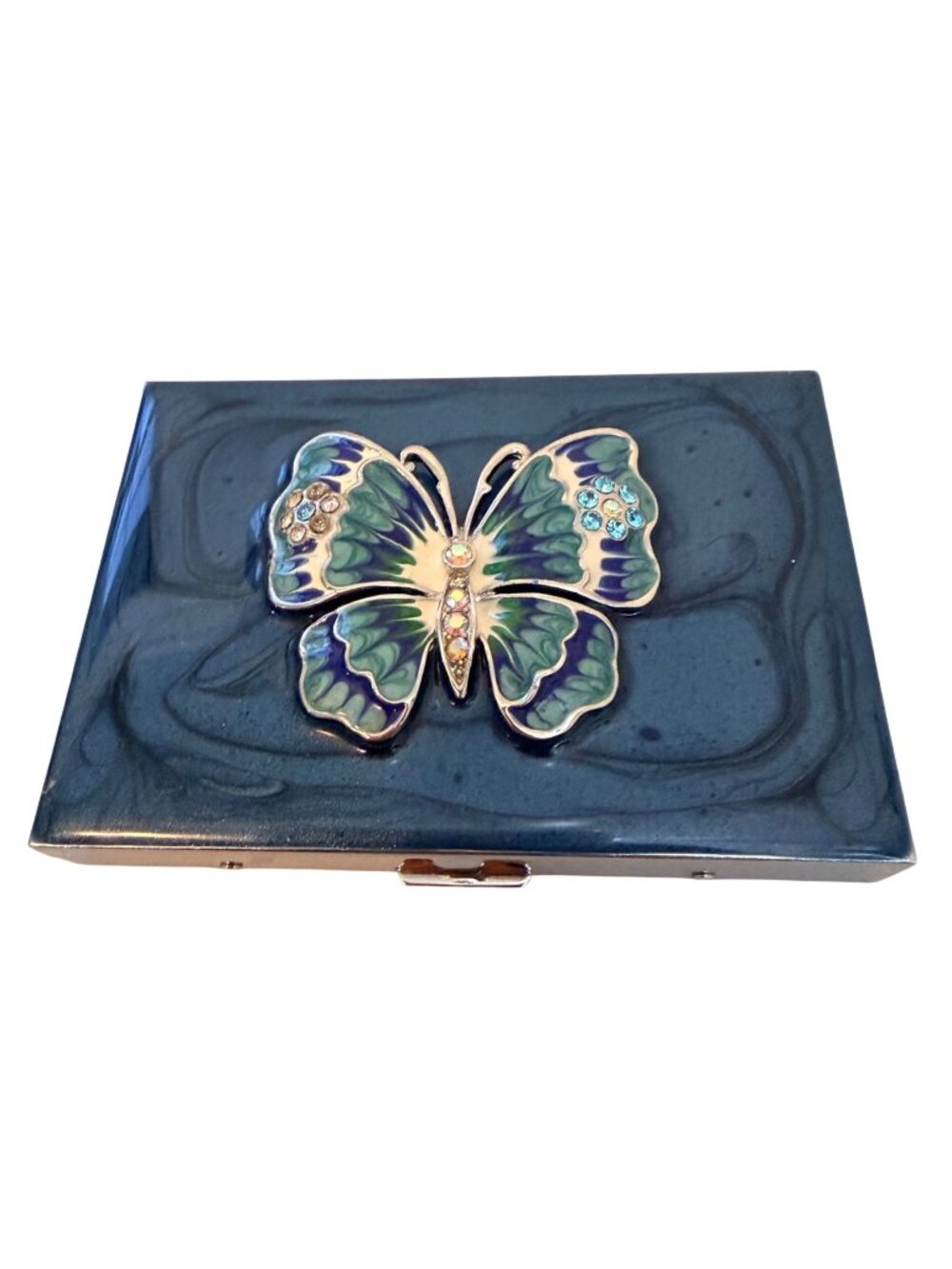 VTG Spring Street NY Butterfly Card Case Calculator Compact Enamel Rhinestone